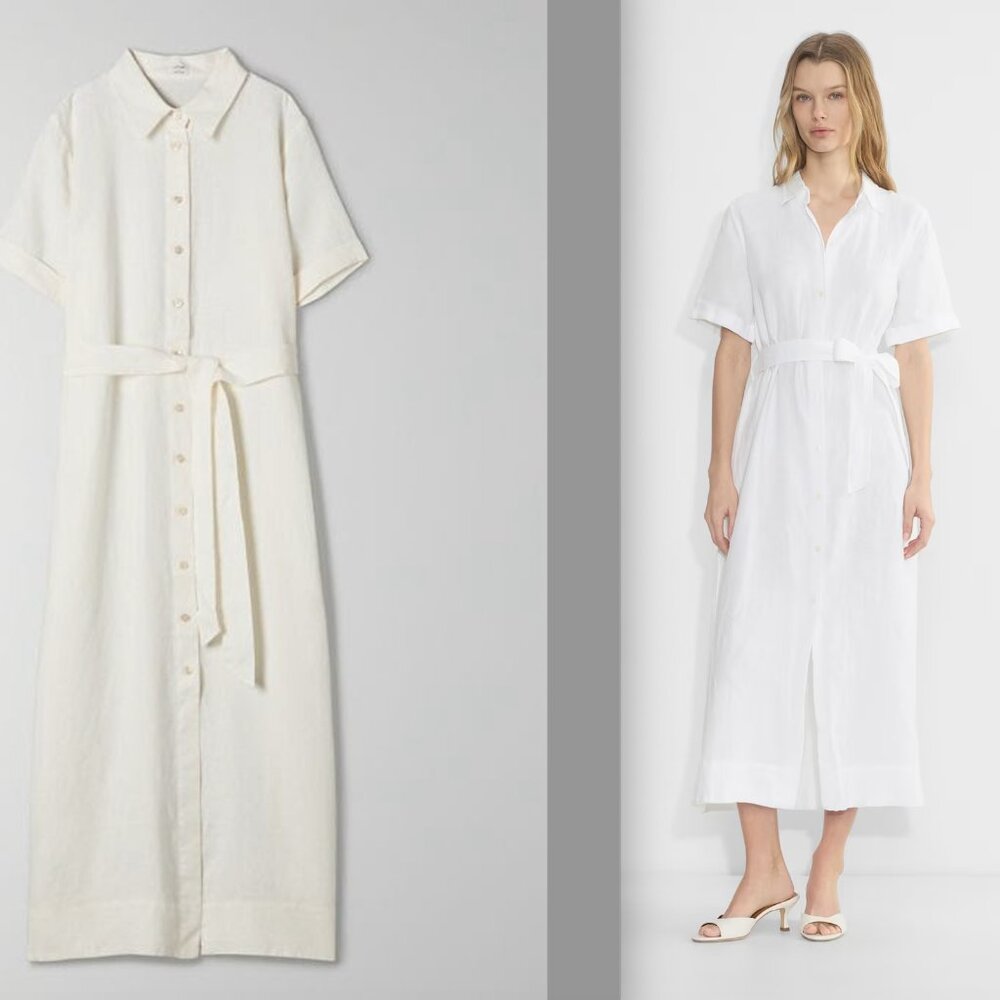 Aritzia Wilfred Eleta 100% Linen Dress | Size L | Light Birch | Shirt Dress belt